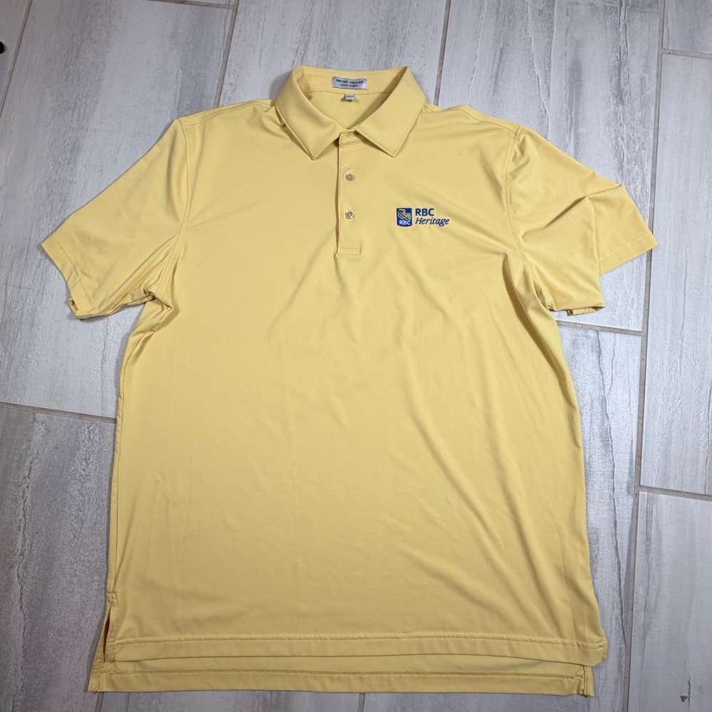 Peter Millar Summer Comfort Polo Shirt Mens SZ L Yellow RBC Heritage Boeing Golf